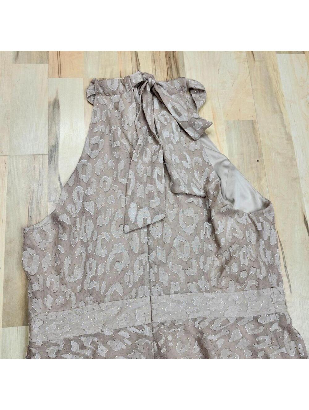 LAUNDRY Womens Beige Zippered Tie Back Animal Print Halter Midi Dress Size 14 - Picture 7 of 9